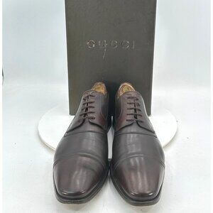 Gucci Men Size US 9 UK 8.5D Brown Leather Lace Up Cap Toe Derby Dress Shoes